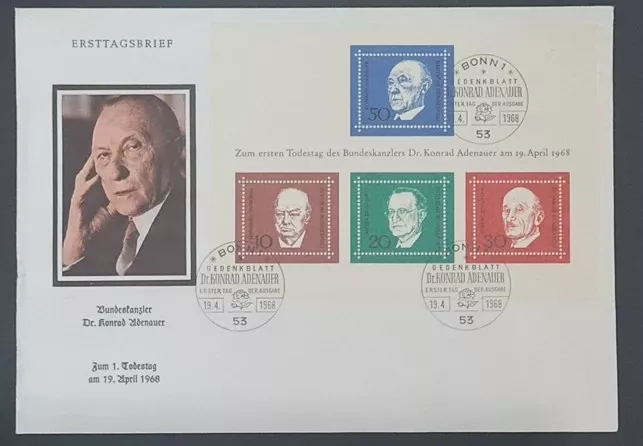 Konrad Adenauer Anma Zarfı – 1968 Bonn Damgalı