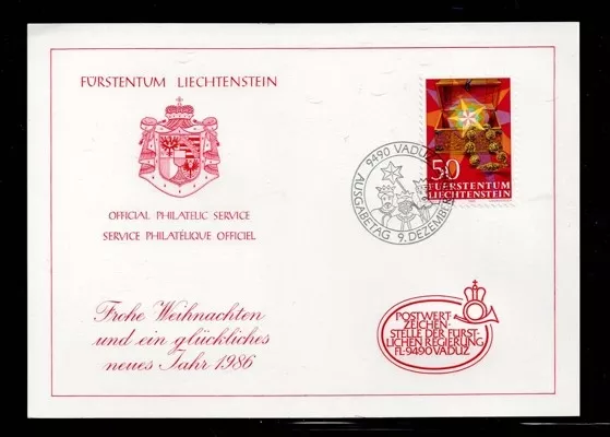1986 Vaduz – Liechtenstein Noel Hatıra Kartı, Özel Damgalı ve Pullu 