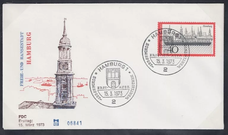 Almanya 1973 Turizm: Hamburg Limanı ve şehir manzarası FDC