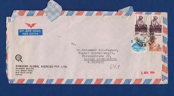1984 Hindistan’dan Batı Almanya’ya Airmail Zarfı – Ramsons Global Agencies Gönderimi