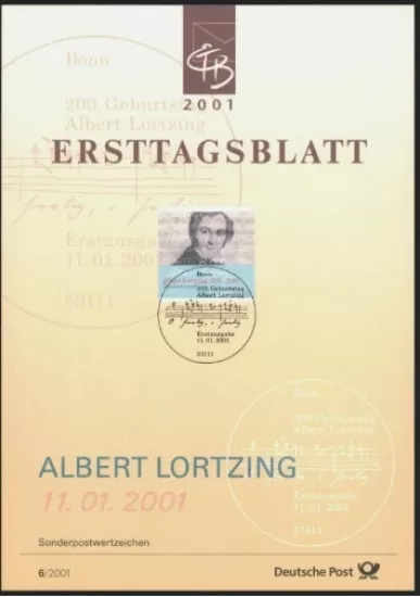 Almanya ETB, Ersttagsblatt 6/2001 – 200. Doğum Yılı Albert Lortzing