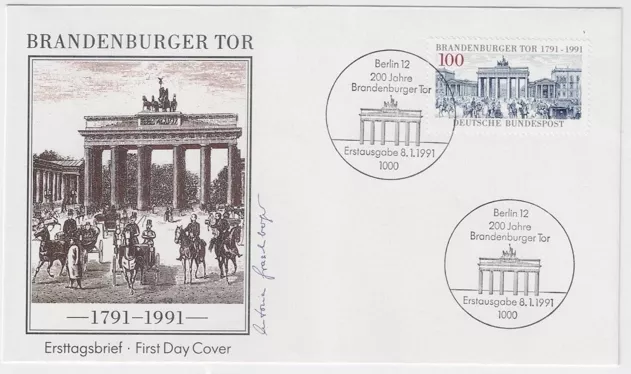 Almanya 1991 200. Yıl, Brandenburg Kapısı, Berlin FDC