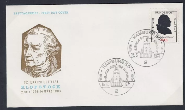 Almanya 1974 Friedrich Gottlieb Kloppstock’un 250. doğum günü FDC