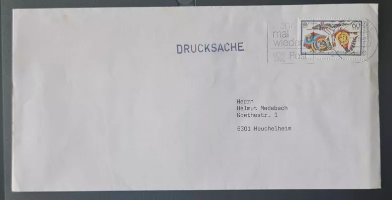  Alman Drucksache Zarfı – 60 Pfennig Pullu
