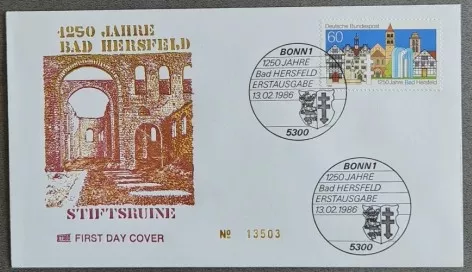 Almanya 1986 1250 yıl Bad Hersfeld FDC, Bonn