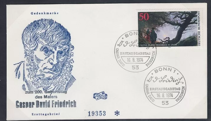 Almanya 1974 Caspar David Friedrich FDC