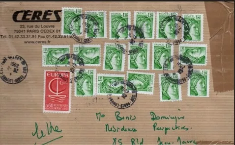 Fransa 1980’ler Zarf – Ceres Paris Gönderimi, Çok Pullu Zarf