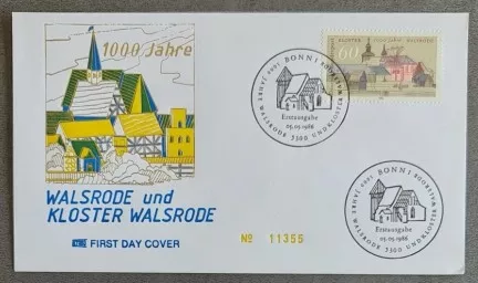 Almanya 1986 1Walsrode manastırı 1000. Yılı FDC, Bonn 