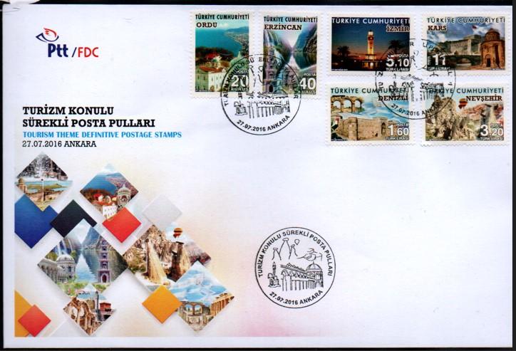 2016 TURİZM KONULU SÜREKLİ POSTA PULU FDC