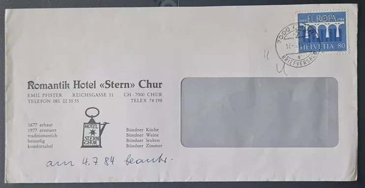  Romantik Hotel Stern Chur Zarfı – Helvetia 1984