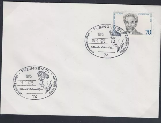 Almanya 1974 Albert Schweitzer Damgalı Zarf