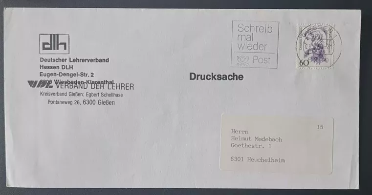 DLH Gießen Basılı Evrak Zarfı – Portre Pulu 60 Pfennig