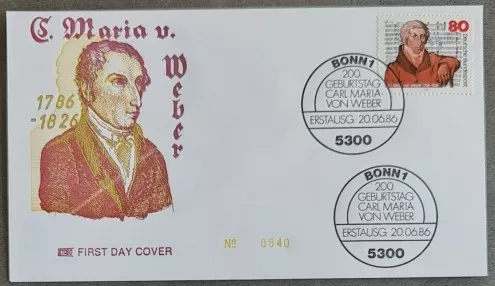 Almanya 1986 Carl Maria Von Weber, Bonn FDC