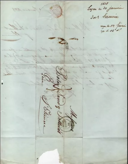 1838 lyon’dan st etienne’e fransız mektubu – posta damgalı efemera