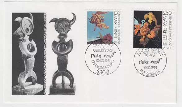 1991 Almanya Fransa Ortak Baskı Max Ernst’in 100. doğum günü, Nadir FDC