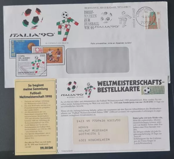 Sieger GmbH Futbol Dünya Kupası Koleksiyon Zarfı – Lorch 1990