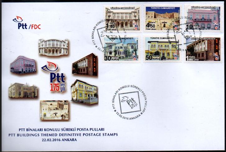 2016 PTT BİNALARI KONULU SÜREKLİ POSTA PULLARI FDC