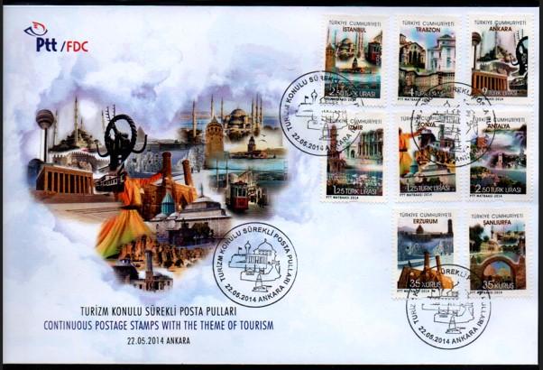 2014 TURİZM KONULU SÜREKLİ POSTA PULLARI FDC