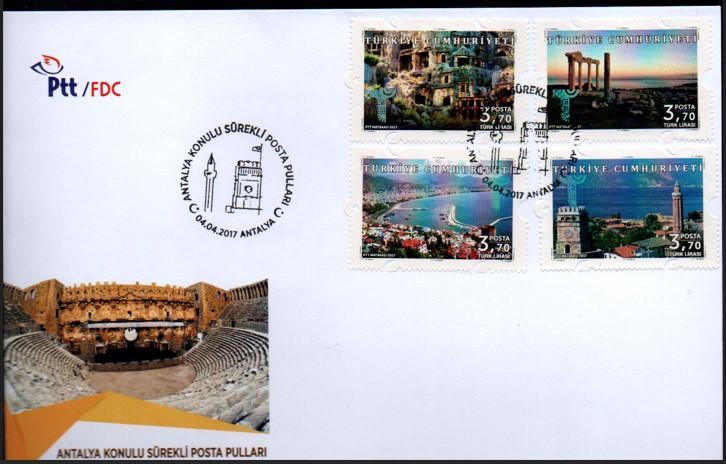 2017 ANTALYA KONULU SÜREKLİ POSTA PULLARI FDC
