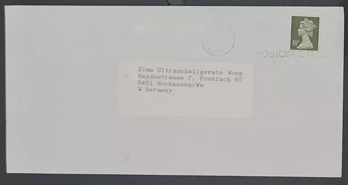 UK–West Germany İş Mektubu Zarfı – Queen Elizabeth II 18p Pul