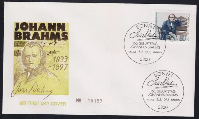 Almanya 1983 Johannes Brahms’ın 150. doğum günü, Bonn Damgalı FDC