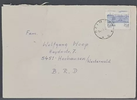olonya–Batı Almanya Mektup Zarfı – 25 Złoty Pul (1980’ler)