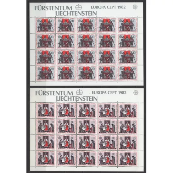 1982 LIECHTENSTEIN EUROPA CEPT 20’Lİ TABAKA TAM SET
