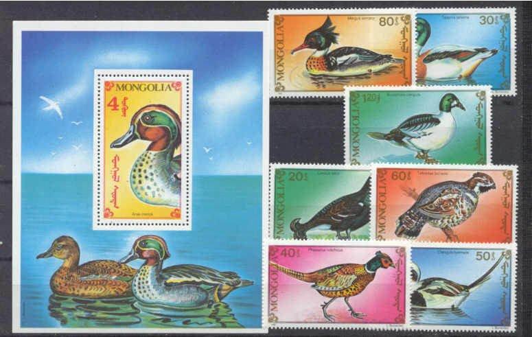 MOĞOLİSTAN 1991 ÖRDEKLER - KUŞLAR BLOK+PUL SET