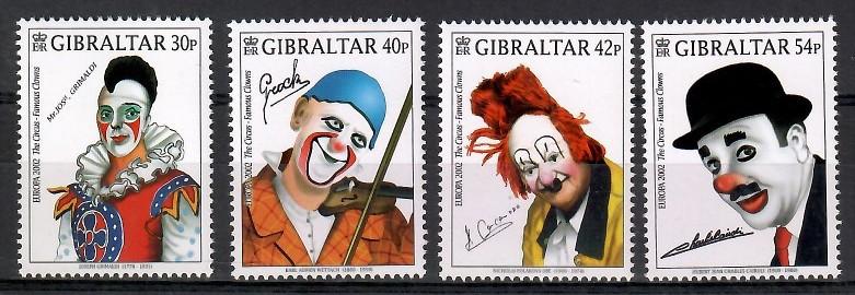 GİBRALTAR 2002 EUROPA Pulları Sirk. Ünlü Palyaçolar
