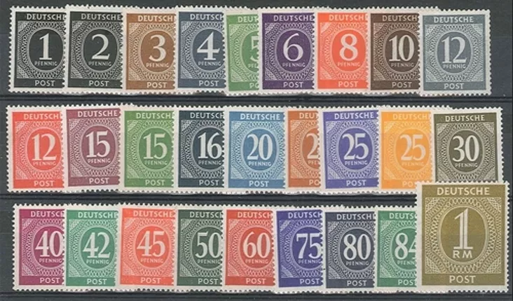 Almanya 1946 II. Dünya Savaşı Müttefik Kuvvetler İşgal Bölgesi MNH (27 Pul) Tam Seri