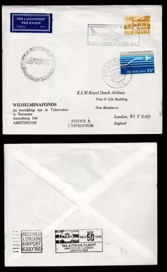 Hollanda KLM Havayolları 50. Yıl Airmail Hatıra Zarfı – Amsterdam → London