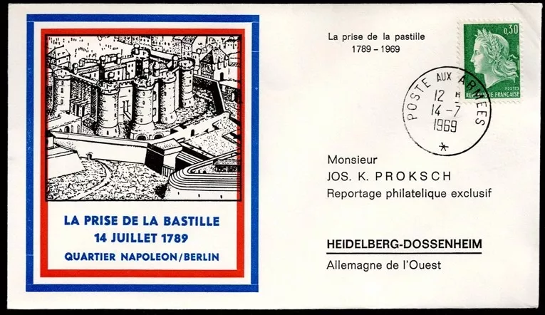 Bastille’nin 180. Yılı Hatıra Zarfı – 1789–1969 Filateli Koleksiyon Parçası
