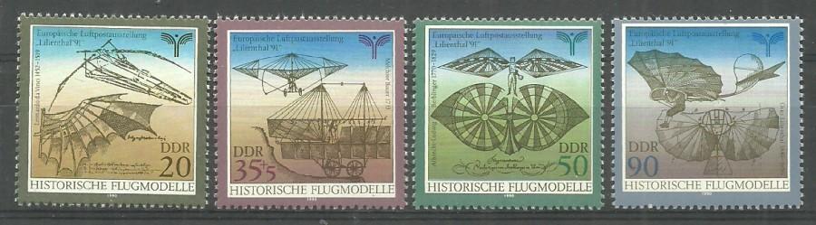 ALMANYA DDR 1990 Airmail Sergisi ’’LİLİENTHAL ’91’’, Tarihi Model Uçaklar