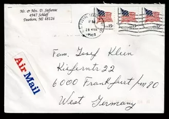 ABD-Batı Almanya Airmail Zarfı (1983, Detroit → Frankfurt)