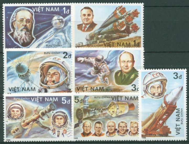 VİETNAM 1986 UZAY ARAŞTIRMALARI ASTRONOTLAR ROKETLER