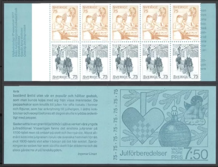 İsveç 1977 Noel Hazırlıkları Komple Pul Kitapçığı, MNH Booklet