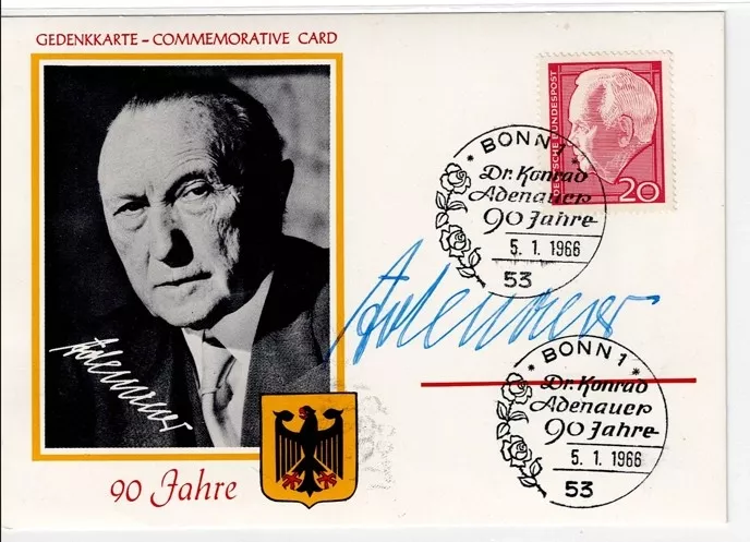Konrad Adenauer – 90. Yaş Gedenkkarte (Anı Kartı) Nadir Koleksiyonluk, Orijinal İmzalı Anı Kartı