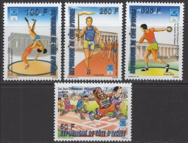 FİLDİŞİ SAHİLİ, Cote d’Ivoire 2004 ATİNA OLİMPİYATLAR MNH TAM SET