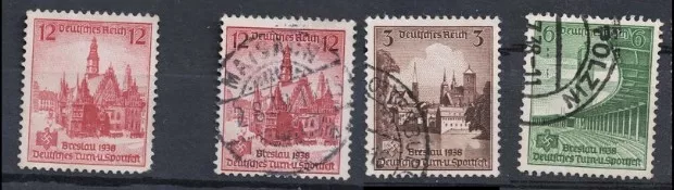 1938 Breslau Spor Festivali pulları: Damgalı ve damgasız Alman Reich pulu. 