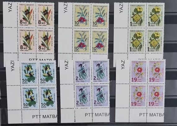 2019 YAZMA MOTİFLERİ KONULU RESMİ POSTA PULLARI 4’LÜ KÖŞE BLOK MNH
