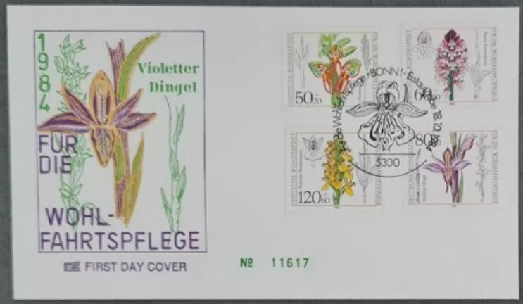 Almanya 1984 Orkideler, Çiçekler, Flora FDC Bonn