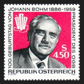 AVUSTURYA 1986 Johann Böhm’ün Doğumunun 100. Yıldönümü