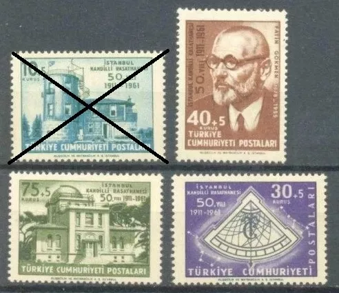 TÜRKİYE 1961 KANDİLLİ RASATHANESİNİN 50. YILI MNH, (SERİDE 1 PUL EKSİK)