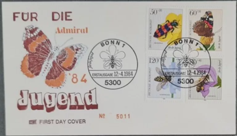 Federal 1984 ** Set Mi 1202-05 Gençlik Tozlayıcı Böcekler Bal Arısı Amiral
