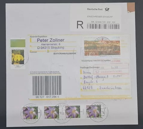  Alman Einschreiben Einwurf – Çiçek ve Manzara Pulları, Karton üzerinde