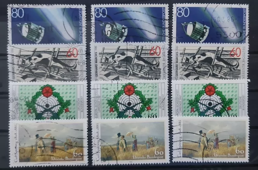 ALMANYA 1985-86-87-89 DAMGALI 4 FARKLI 3’ER ADET TAM SERİ PUL KOLEKSİYONU