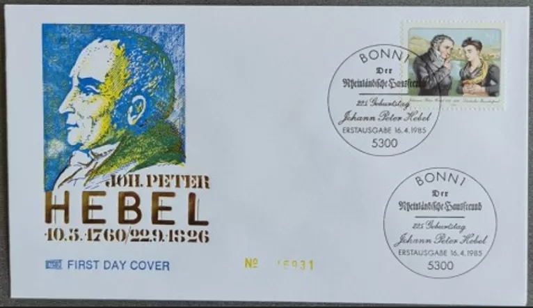 Almanya 1985 Joil Peter Hebel FDC, Bonn