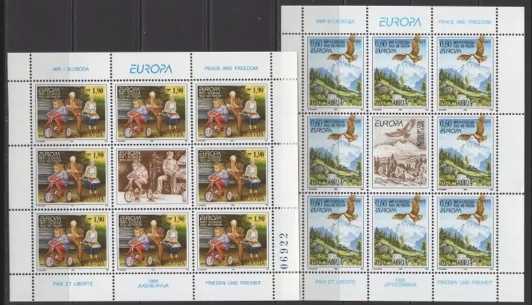 1995 EUROPA CEPT YUGOSLAVYA, DAMGASIZ MNH TABAKA TAM SET