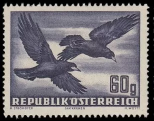 Avusturya 1950 Kuşlar Serisi Ekin Kargaları 60g Hava Postası Pulu Mnh, AIRMAIL