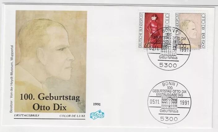 Almanya 1991 Otto Dix’in doğum günü FDC